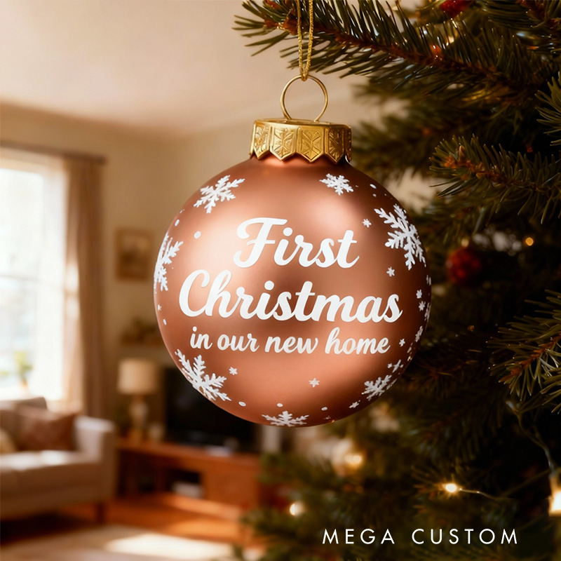 Personalized Christmas Ball Ornament First Christmas Ornament in Our New Home Red Holiday Decoration Custom Keepsake Gift for New Beginnings