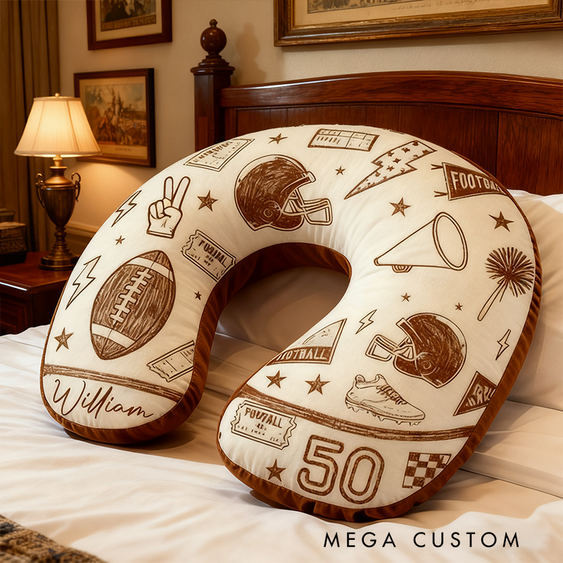 Personalized Football-Themed U-Shaped Pillow with Custom Name and Stylish Design