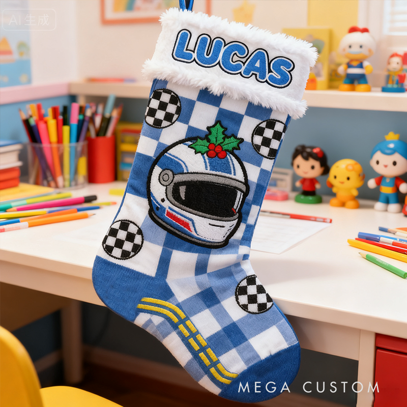 Personalized Racing Helmet Christmas Stocking for Speed Enthusiasts Family Christmas Gifts Xmas Gift