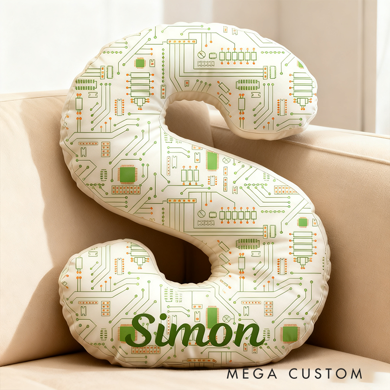 Personalized Letter Circuit Board Design Pillow Gifts Technology Geek Nerd Lover