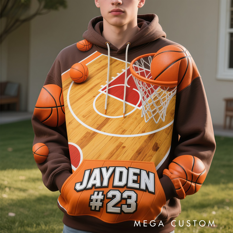 Personalized Basketball-Themed Hoodie with Custom Name and Number