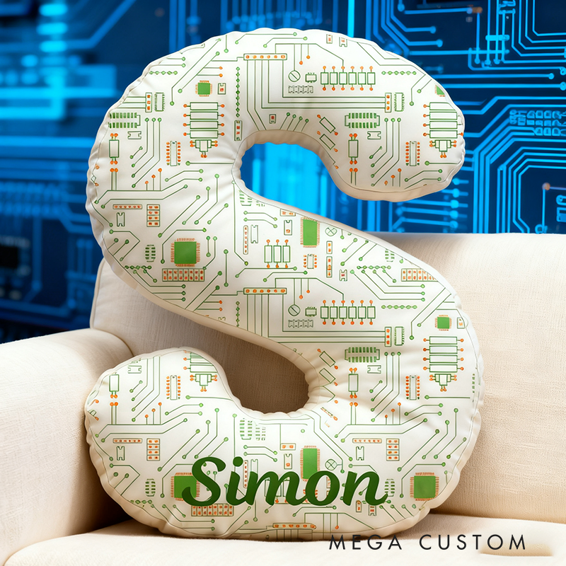 Personalized Letter Circuit Board Design Pillow Gifts Technology Geek Nerd Lover