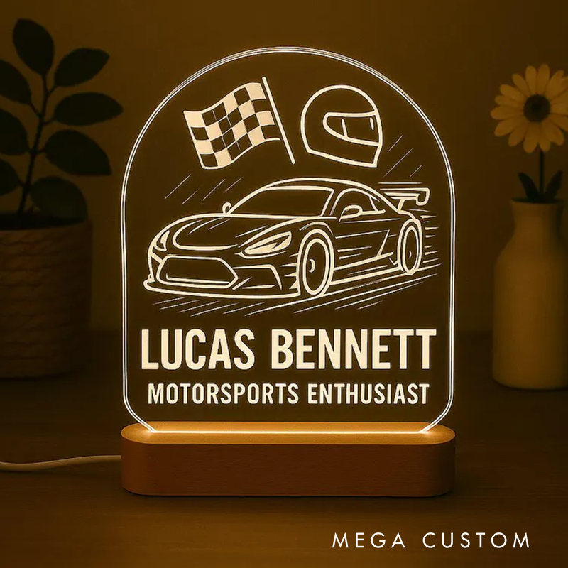 Personalized Racing Car Gift Custom Driver Name Decor Car Motorsport LED Night Light Lover Gift Race Fan Lamp
