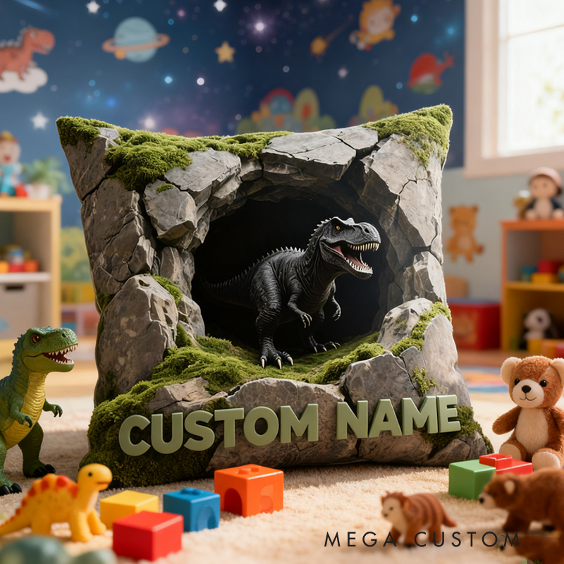 Personalized 3D Dinosaurs with Name Graphic 3D Print Pillow Christmas Gift for Kids Birthday Gift