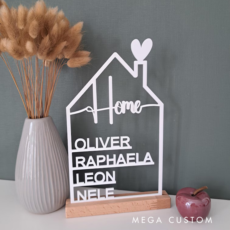 Personalized House with Name Made of Acrylic Glass or Wood Personalized Decoration Wall Housewarming Gift Door Sign Family Mother's Day