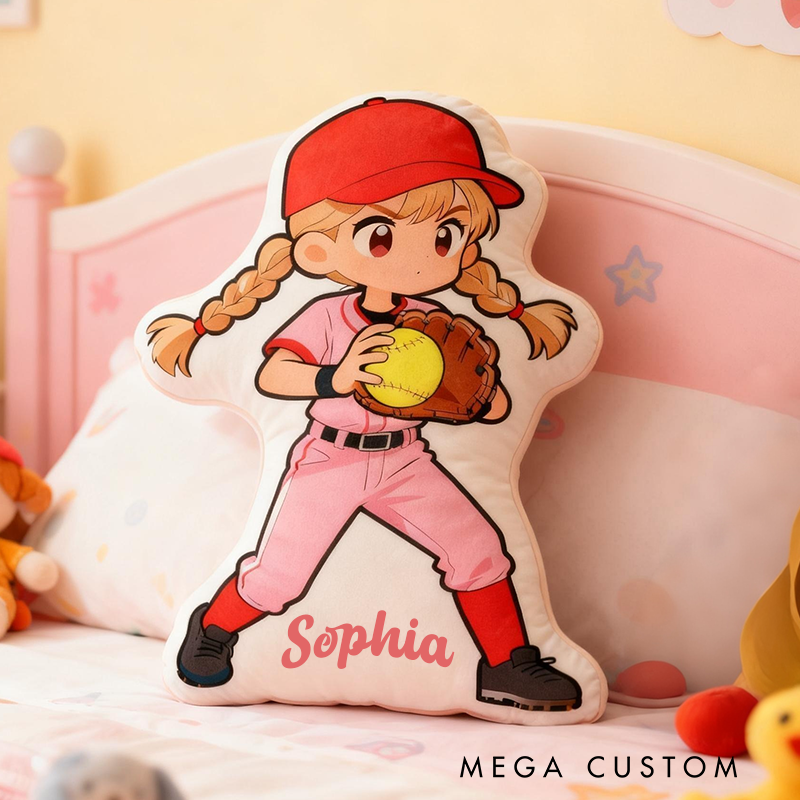 Personalized Softball Player Pillow with Custom Name and Cute Design