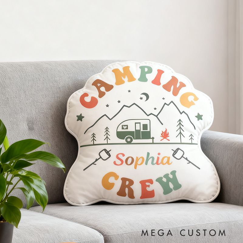 Personalized Camping Crew Toddler Pillow Retro Summer Camping Kids Pillow Cousin's Campout Natural Lover Pillow