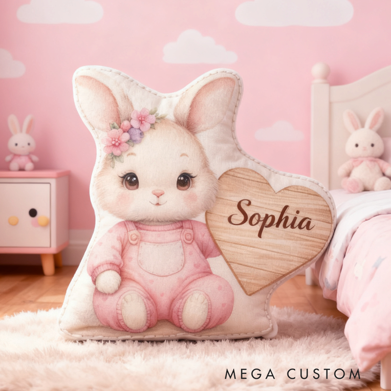Personalized Cute Bunny with Name Graphic 3D Print Pillow Christmas Gift for Kids Birthday Gift