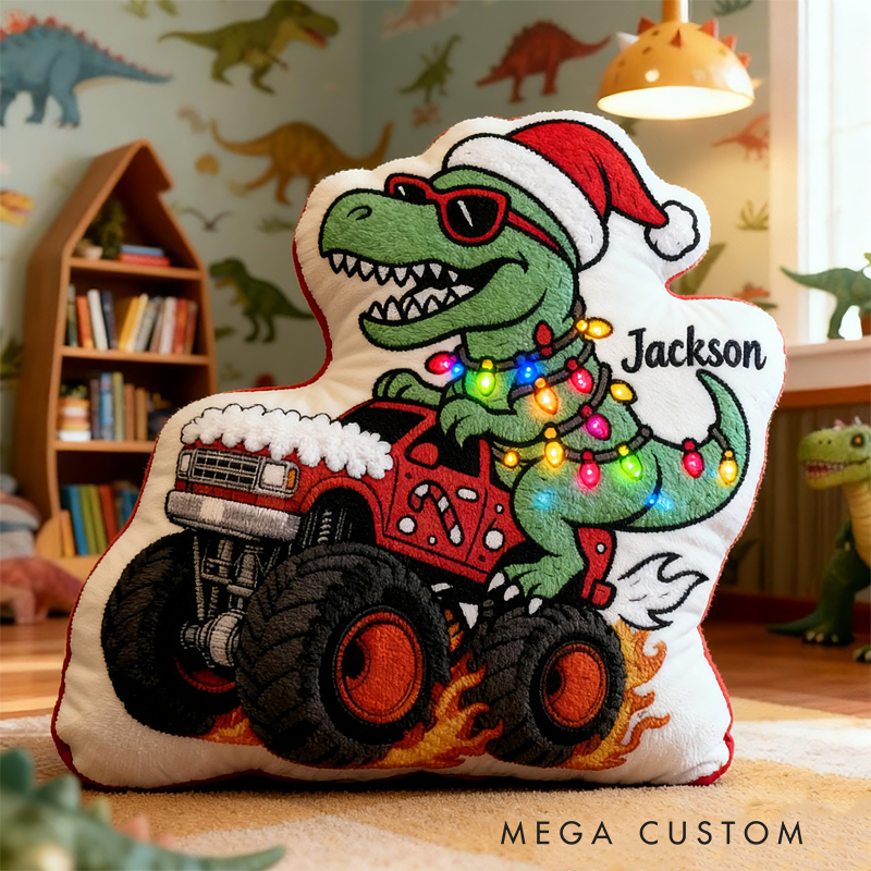 Personalized Christmas Dinosaur with Name Graphic 3D Print Pillow Christmas Gift for Kids Birthday Gift