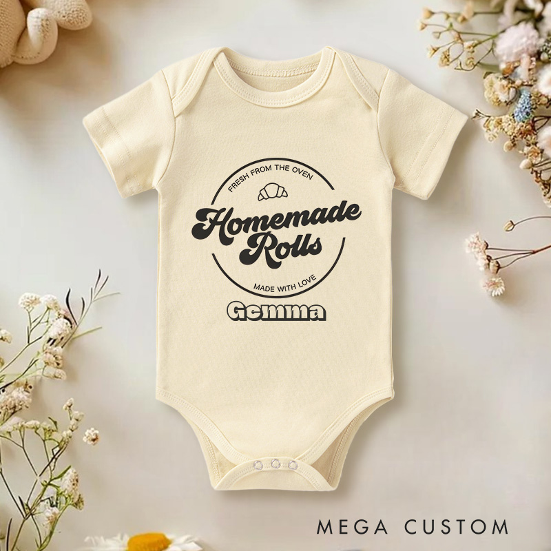 Personalized Homemade Rolls Baby Onesie Funny Thanksgiving Baby Gift