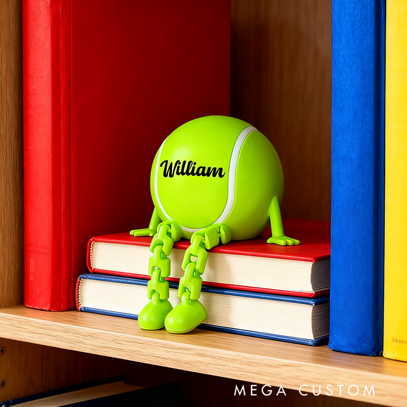 Personalized Tennis Ball Decor with Dangling Legs and Custom Name
