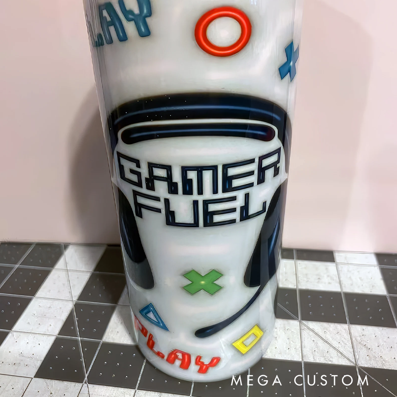 Personalized Gamer Fuel Tumbler 3D Puffy Video Game Controller Tumbler Gift for Gamer Him Boyfriend Gamer Lover