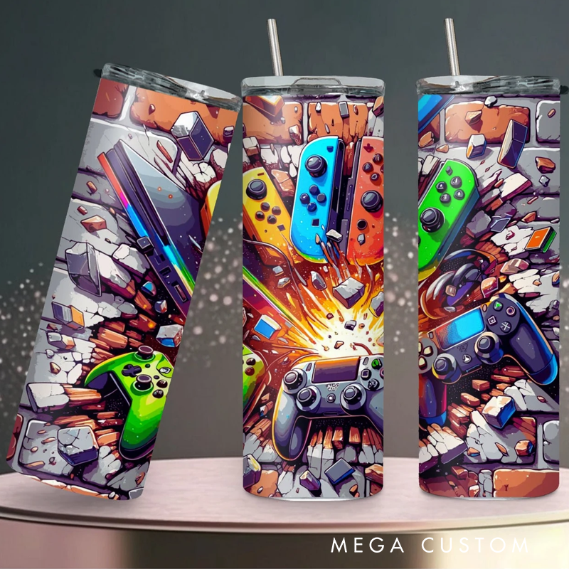 Personalized Gamer Tumbler 20oz Stainless Steel Video Game Gift for Him Geek Boyfriend