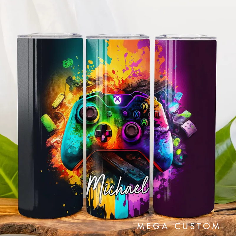 Personalized Gaming Tumbler Cup Custom Gamer Tumbler for Gamers Neon Gamer Cup Mug Gaming Gifts for Him Her Boys Boyfriend Kids