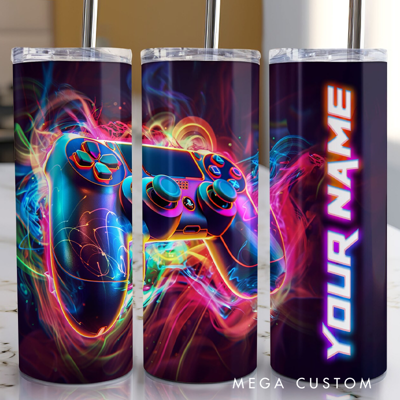 Personalized Game Controller 20 Oz Skinny Tumbler Custom Gamer Tumbler for for Boyfriend Kids Geek Lover