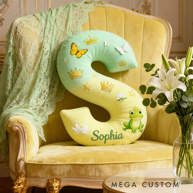 Personalized Graphic 3D Print Cartoon Frog And Love Tale Alphabet Shaped Pillow for Cartoon Lovers Initial Pillow Christmas Gift for Kids