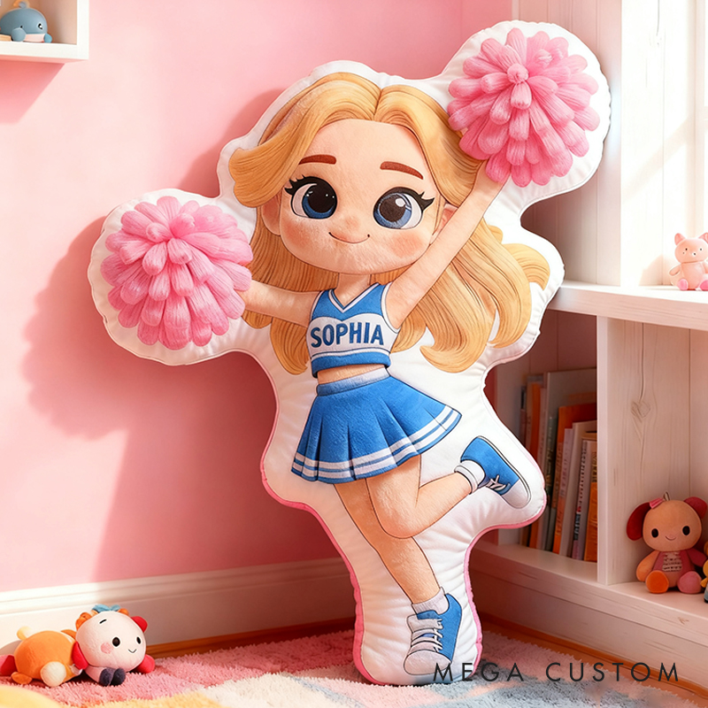 Personalized Adorable Cheerleading Pillow with Name and Outfit Design for Kids