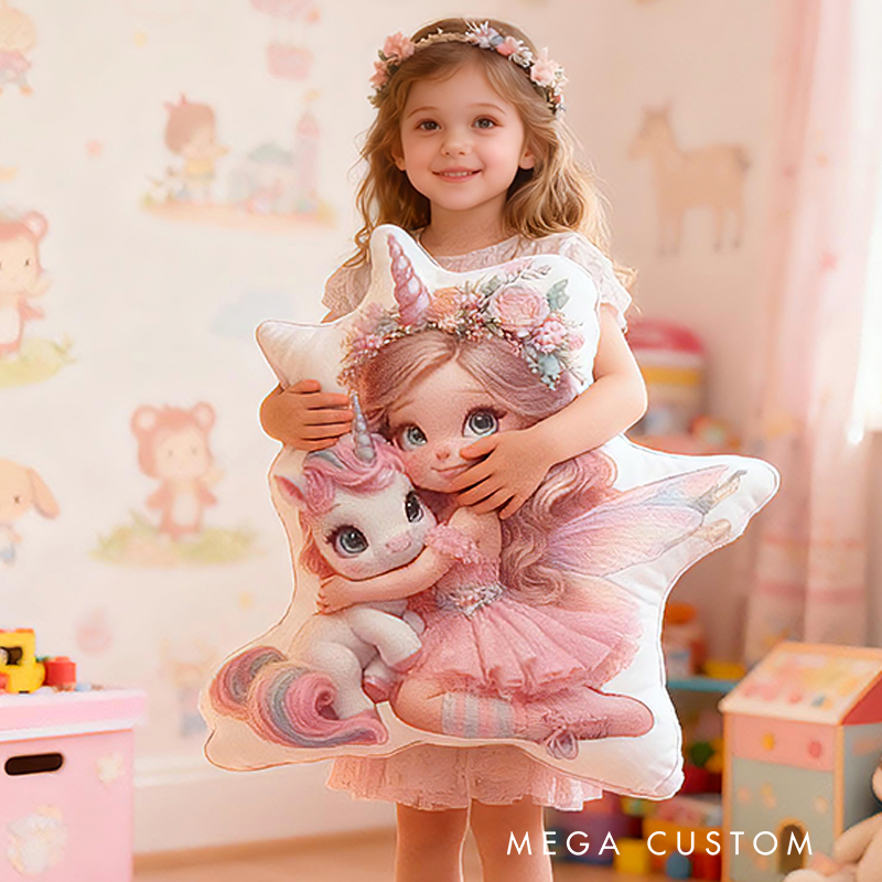 Personalized Fairy Princess Custom Name Soft Decorative Gift Magical Fantasy Style Cozy Bedroom Pink Dream Lovely Sparkle Cute Graphic 3D Print Pillow