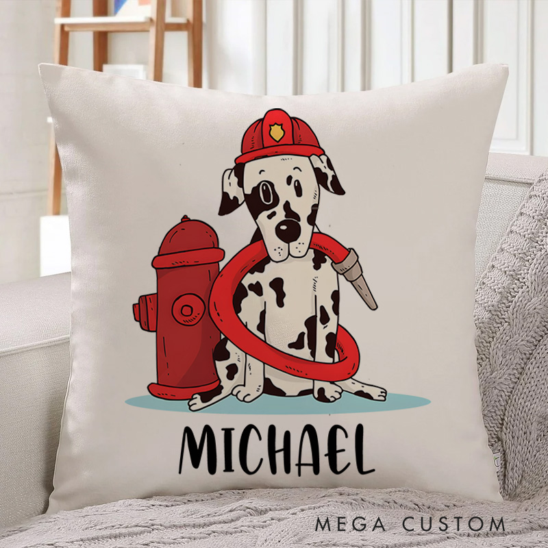 Personalized Firefighter Pillow Firefighter Dalmatian Winston the Brave Pup Design Appreciation Gift for Firemen