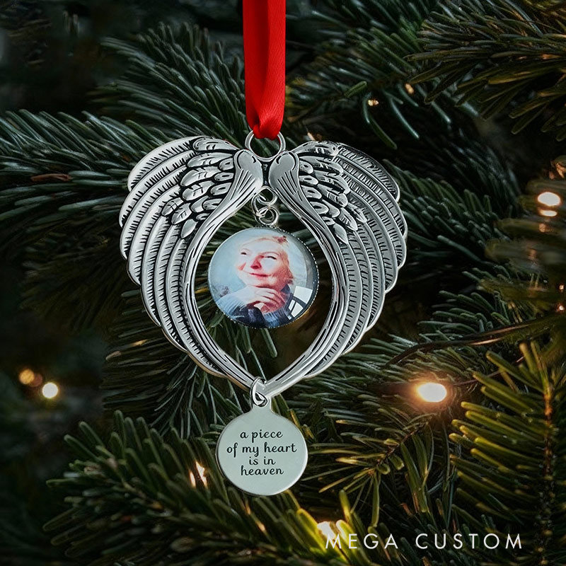 Personalized Photo Memorial Christmas Tree Charm Angel Wings Memorial Christmas ornament In Loving Memory Gift