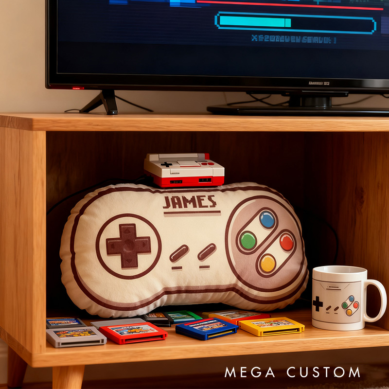 Personalized Graphic 3D Print Retro Style White Game Controller Shaped Pillow for Game Lovers Plush Pillow Christmas Gift for Kids
