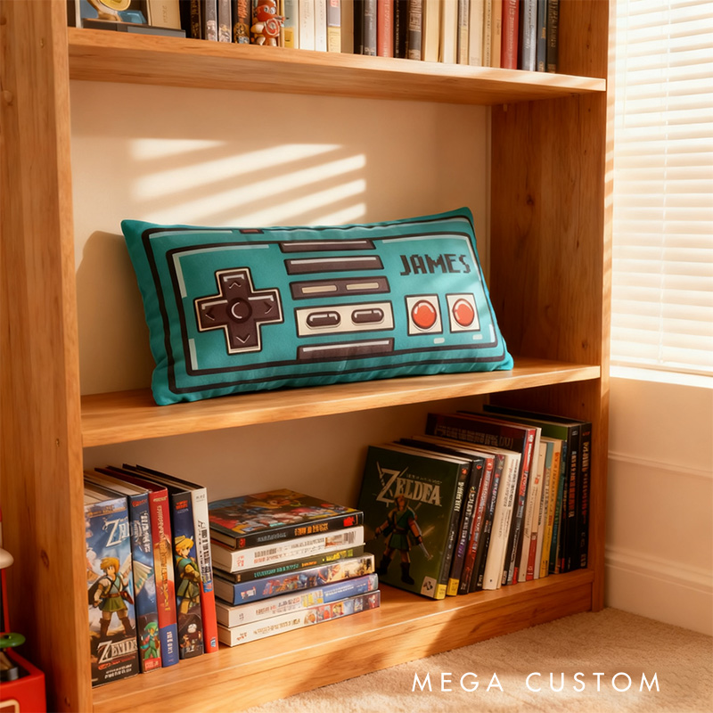 Personalized Graphic 3D Print Retro Style Blue Game Controller Shaped Pillow for Game Lovers Plush Pillow Christmas Gift for Kids