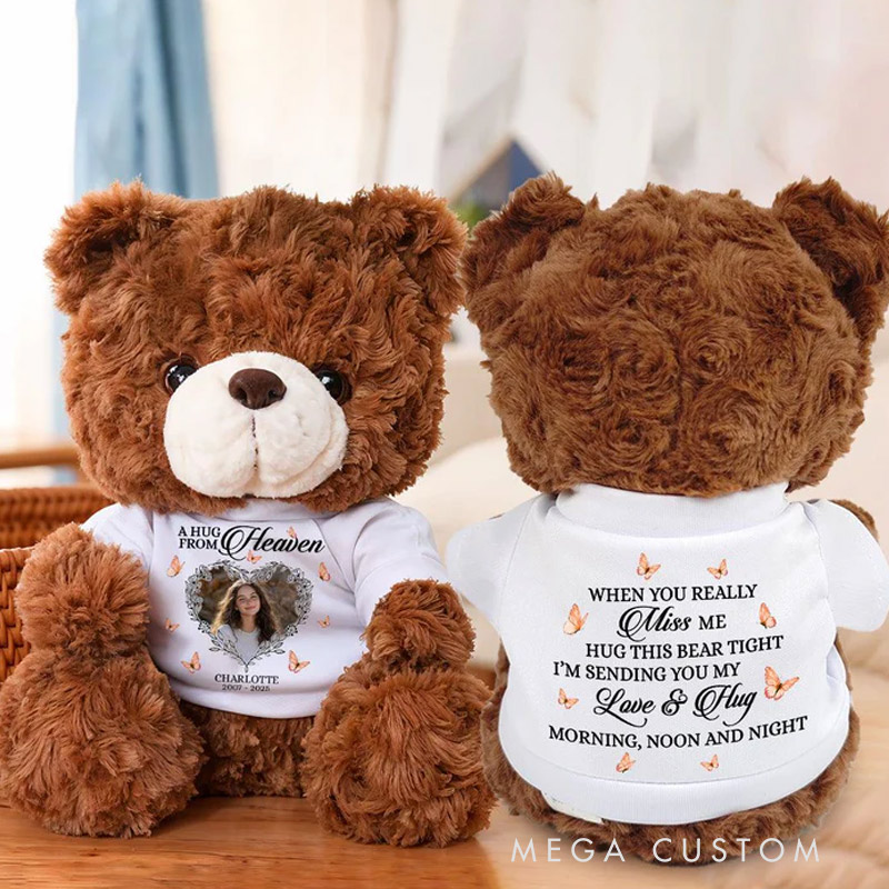 Personalized Teddy Bear with Photo Shirt Hug This Memorial Bear Heaven Sent Plush Soft Toy New Baby Memory Bunny Keepsake Condolence Gift