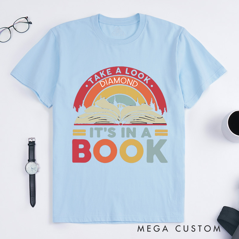 Personalized Reading Rainbow Classic T-Shirts Take a Look It’s in a Book Shirt Vintage Retro Shirt with Name Reading Gift Book Lover Shirt