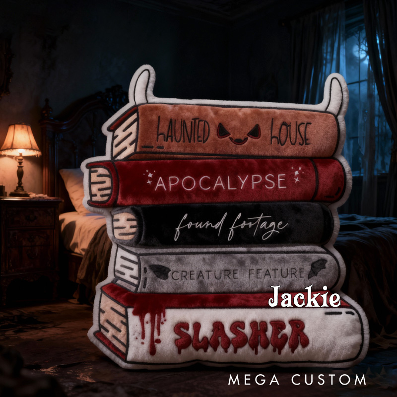 Personalized Horror Book Trope Stack Throw Pillow Dark Bookish Pillow Book Lover Pillow with Name for Reader Bookworm Gift for Reading Lover Pillow