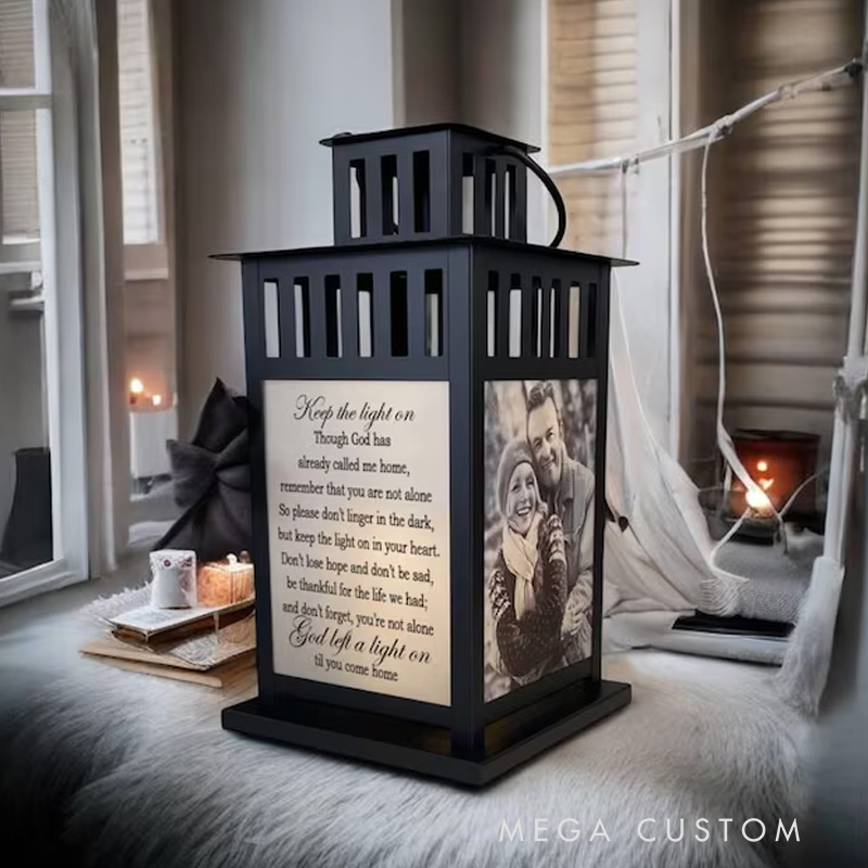 Personalized Memorial Lantern Keep the Light on Photo Lantern Memorial Candle Sympathy Lantern Remembrance Bereavement Gift for Loss of Loved One