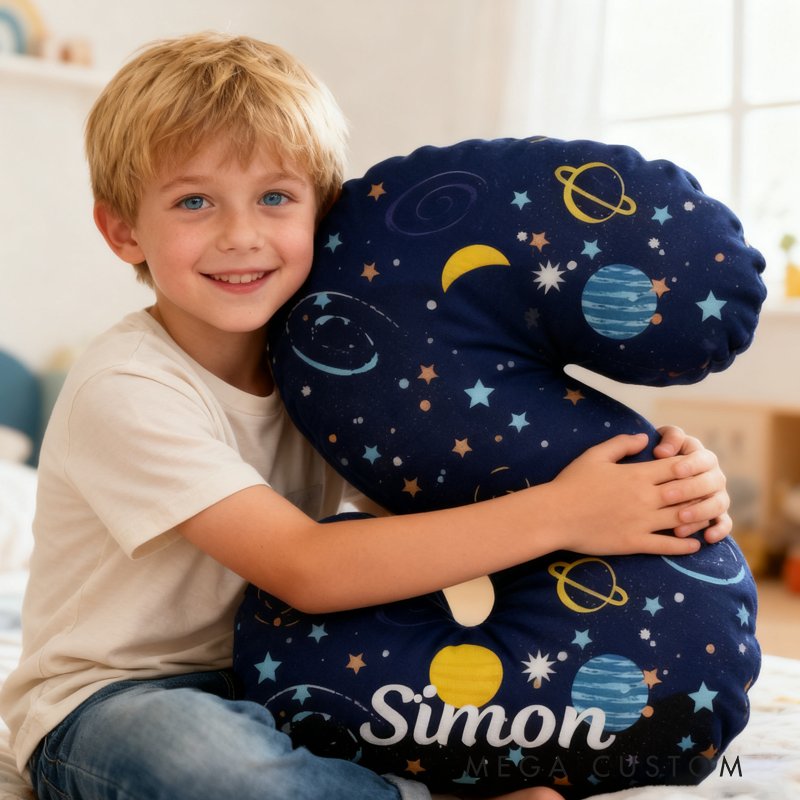 Personalized Space Themed Alphabet Letters Pillow Custom Astronomy Enthusiasts Pillow Gift for Kid