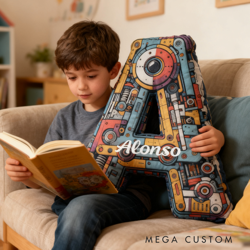 Personalized Robot Alphabet Pillow Robot Pillow Custom Astronomy Lover Pillow Gift for Kid