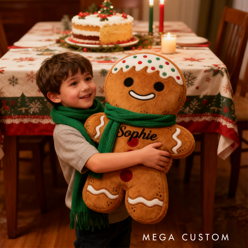 Personalized Gingerbread Man Throw Pillow Graphic 3D Print Christmas Pillow with Name for Kids Boys Girls Family Baker Gift 