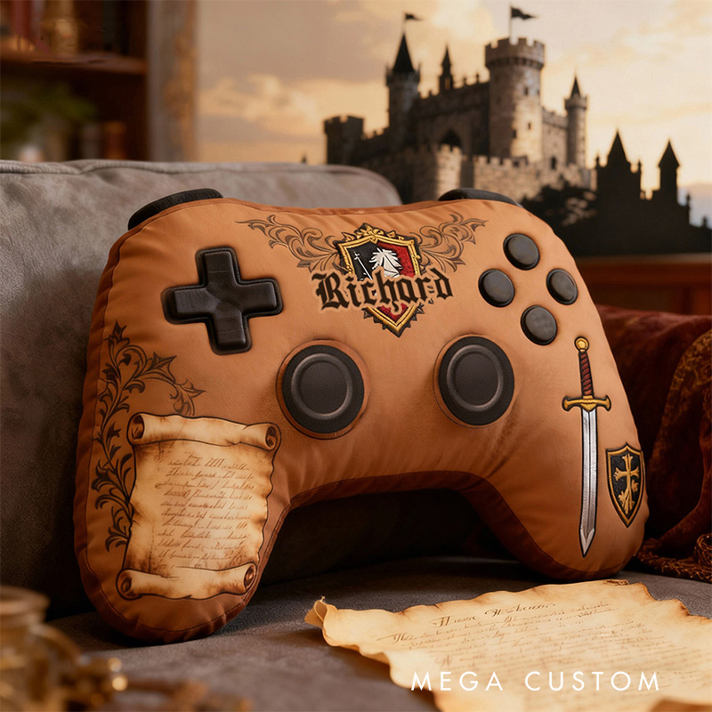 Personalized Graphic 3D Print Medieval Game Controller Shaped Pillow for Game Lovers Plush Pillow Christmas Gift for Kids