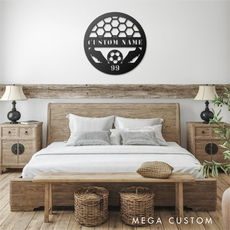 Personalized Metal Soccer Wall Decor with Custom Name and Jersey Number