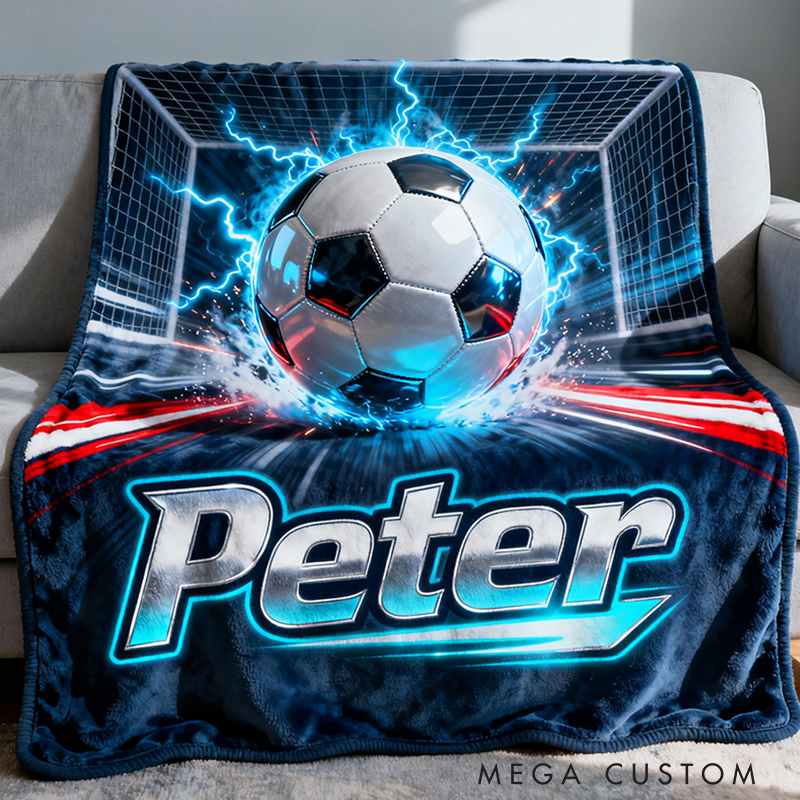 Personalized Soccer Blanket with Electrifying Goal Design and Custom Name for Fans and Players
