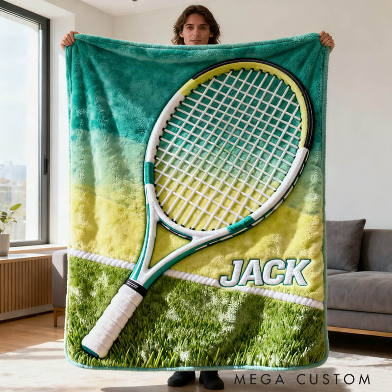 Personalized Tennis Blanket with Custom Name and Grass Court Design for Enthusiasts