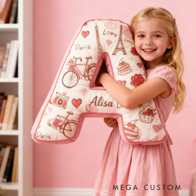 Personalized 26 Letters Christmas Gift Pink Pillow Romantic Pastel Design Graphic 3D Print Pillow for Kids
