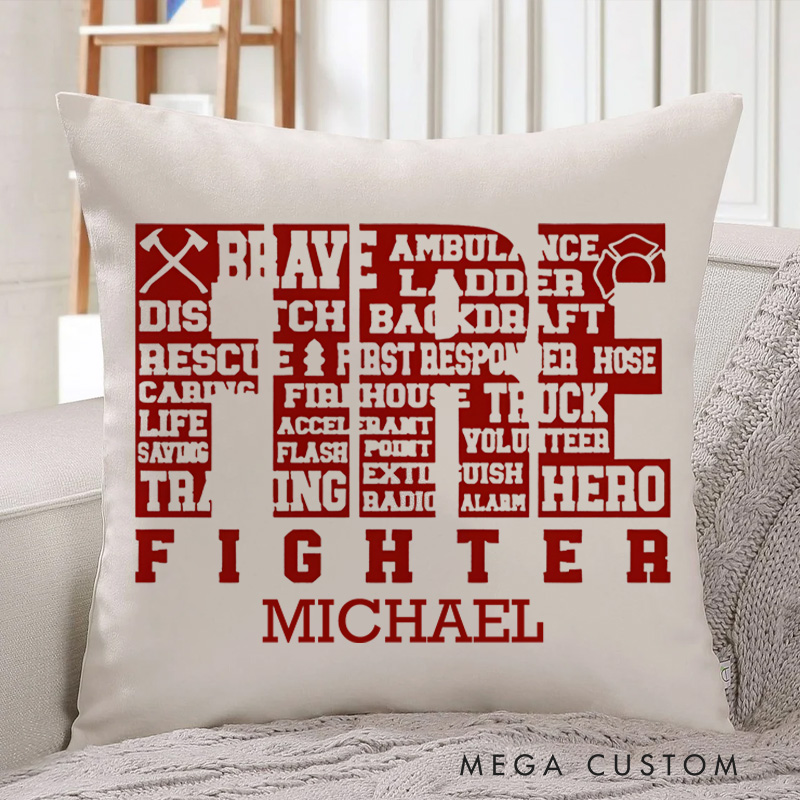 Personalized Firefighter Pillow Firefighter Word Art Brave and Bold Design Appreciation Gift for Firemen