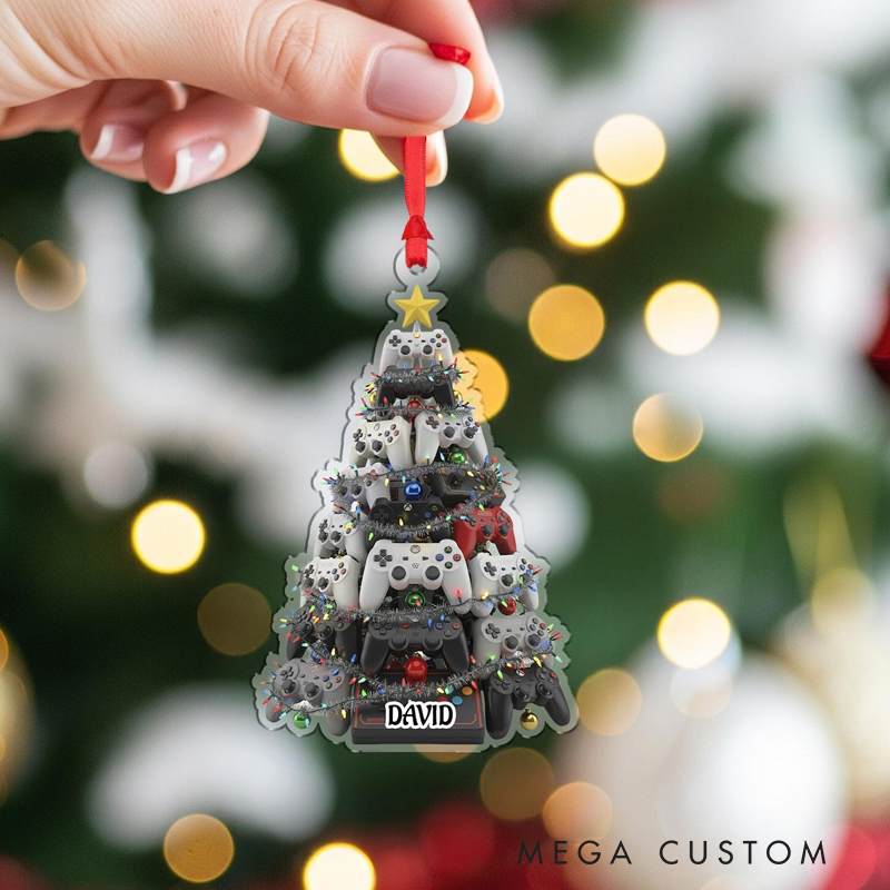 Personalized Gamer Christmas Ornament Custom Controller Stack Christmas Tree Decor Christmas Gift for Gamer Geek lover