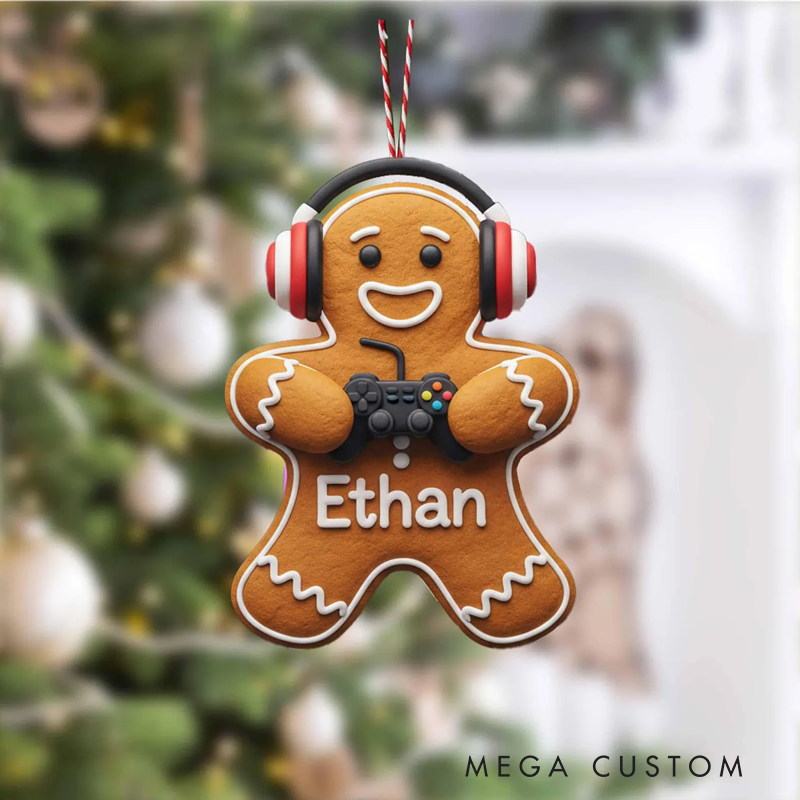 Personalized Gamer Gingerbread Ornament Video Game Player Christmas Gift for Gamer Geek Lover