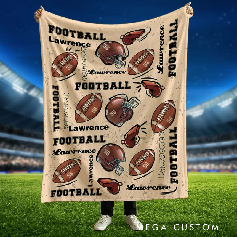 Personalized Football Themed Blanket with Custom Name and Jersey Number