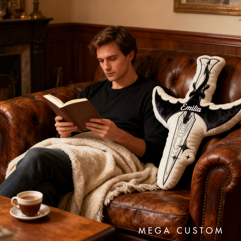 Personalized Violets Dagger Throw Pillow Dragon Sward Pillow Fantasy Book Lover Pillow with Name for Reader Bookworm Gift for Reading Lover Pillow