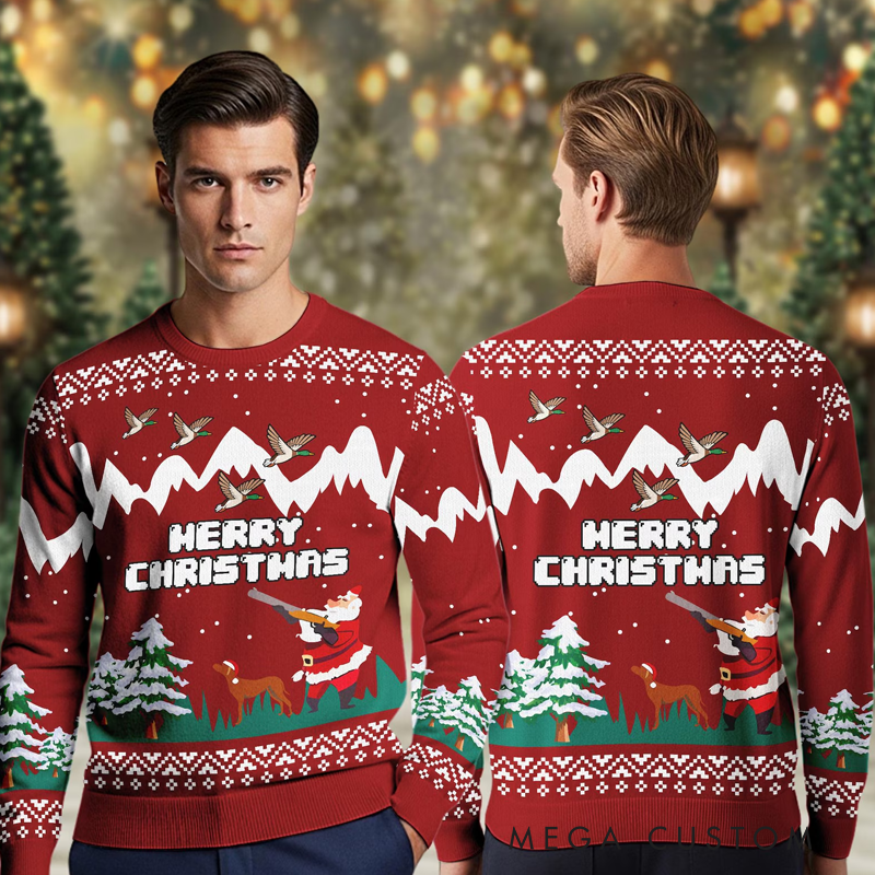 Personalized Duck Hunting Merry Christmas Ugly Sweater Hunting Xmas Sweater Christmas Gift for Men Dad Husband Hunter