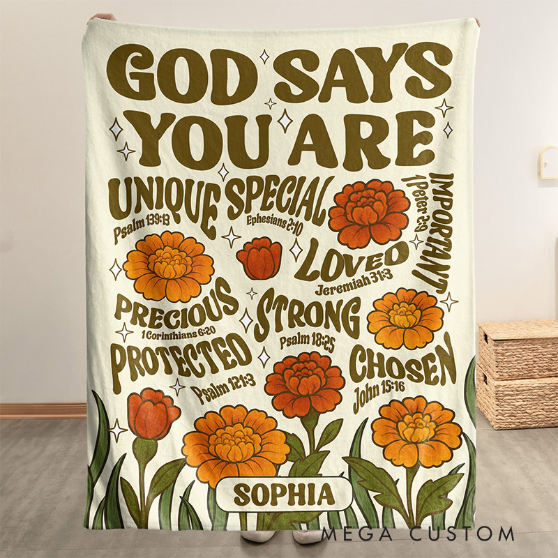 Personalized God Says You are Retro Birth Flower Soft Throw Blanket Baptism Birthday Christmas Gift for Women Christians