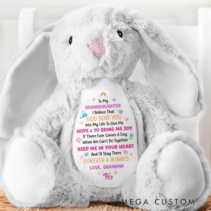Personalized God Sent You into My Life to Give Me Hope and Joy Cute Rabbit Plush Stuffed Animal Toy with Title Granddaughter Gift from Grandma