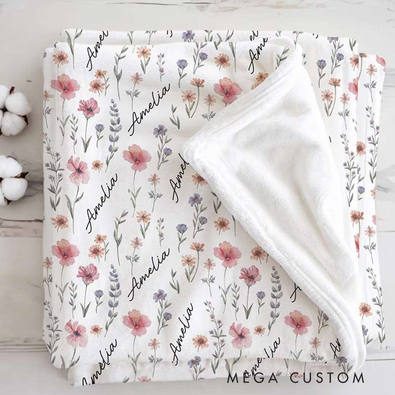 Personalized Wildflower Blanket Custom Name Blanket Gift for Kids Gardening Lovers Gift 