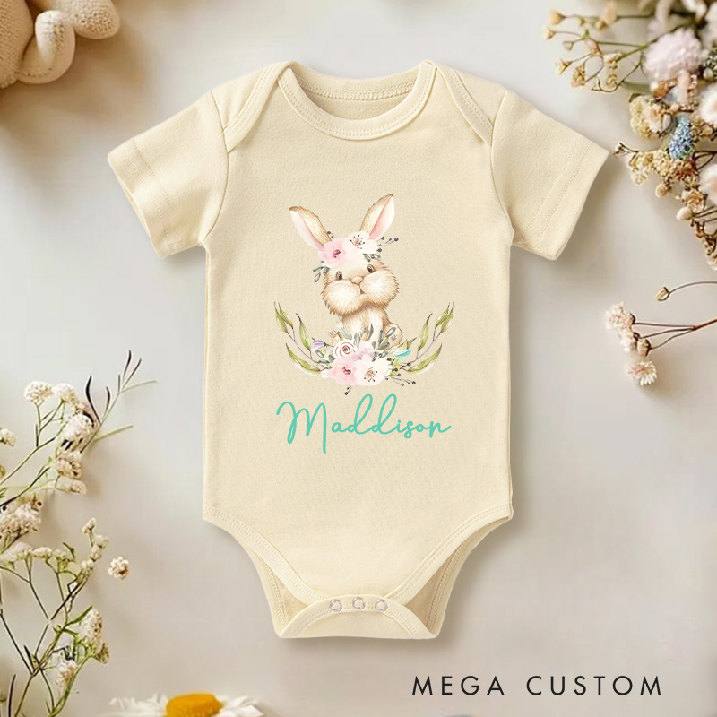 Personalized Cute Easter Bunny Baby Onesie Unisex Newborn Baby Gift