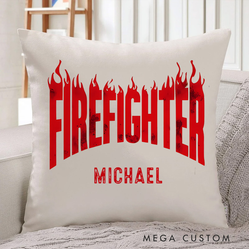Personalized Firefighter Pillow Firefighter Bold and Blazing Design Appreciation Gift for Firemen