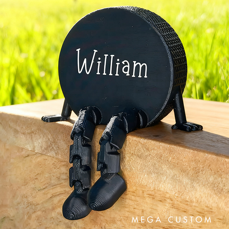 Personalized Hockey Puck Decor with Dangling Legs and Custom Name